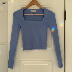 Blue Open Edit Ribbed Square Neck Knit Women's Top